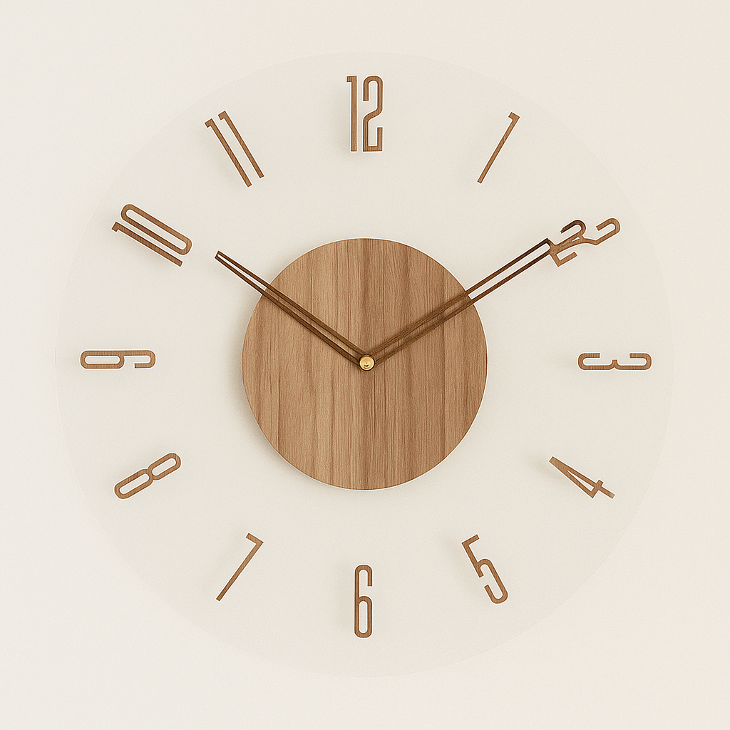 Wall Clock Silent Quartz Natural Wood & Open Frame