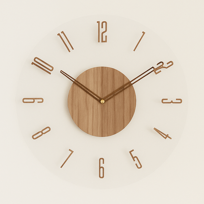 Wall Clock Silent Quartz Natural Wood & Open Frame
