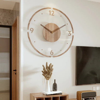 Wall Clock Silent Quartz Natural Wood & Open Frame