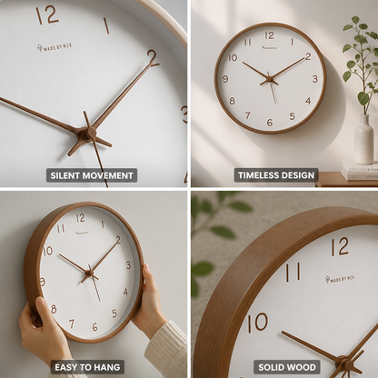 Wall Clock Solid Wood Silent 10-Inch