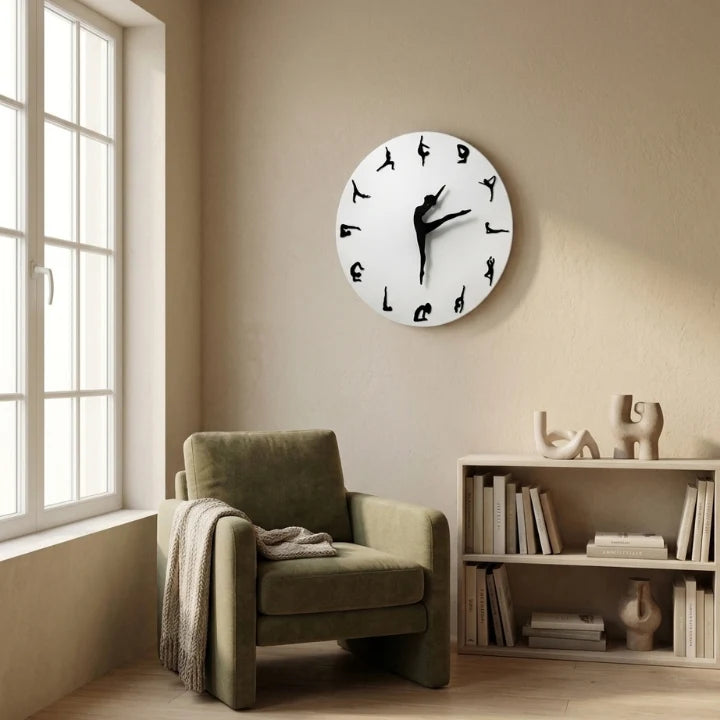 Wall Clock Yoga Pose Dial Silent Quartz Movement