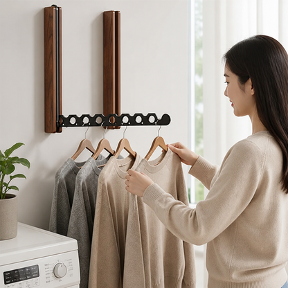 Wall Coat Rack Foldable Wood Frame & Metal Rod