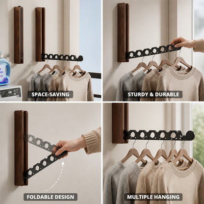 Wall Coat Rack Foldable Wood Frame & Metal Rod