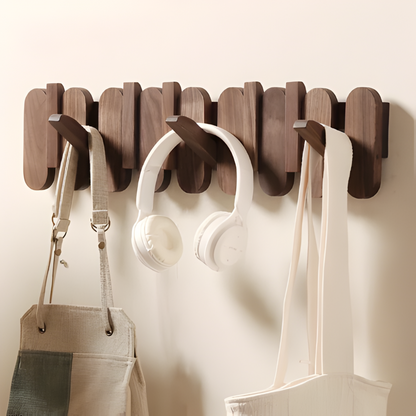 Wall Coat Rack Solid Wood Walnut Rounded Hooks