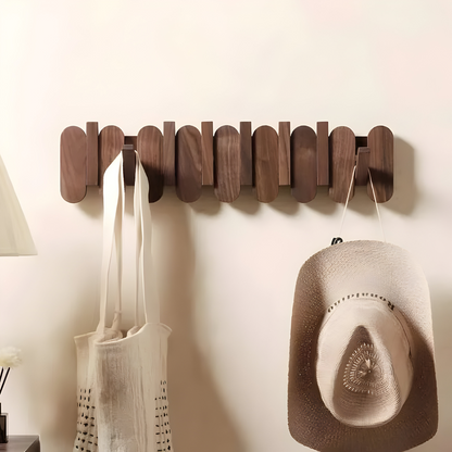 Wall Coat Rack Solid Wood Walnut Rounded Hooks