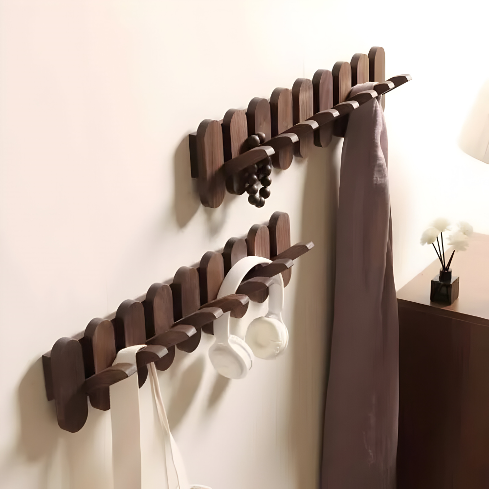 Wall Coat Rack Solid Wood Walnut Rounded Hooks