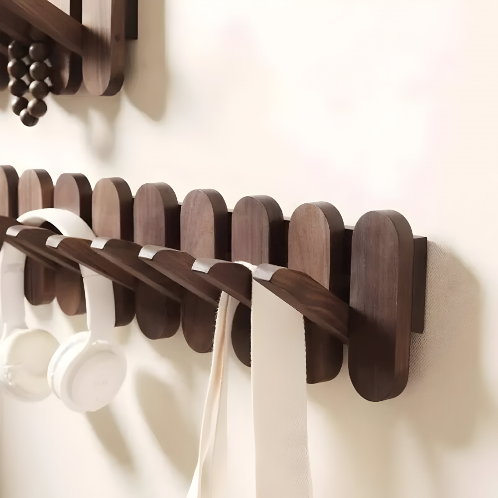Wall Coat Rack Solid Wood Walnut Rounded Hooks