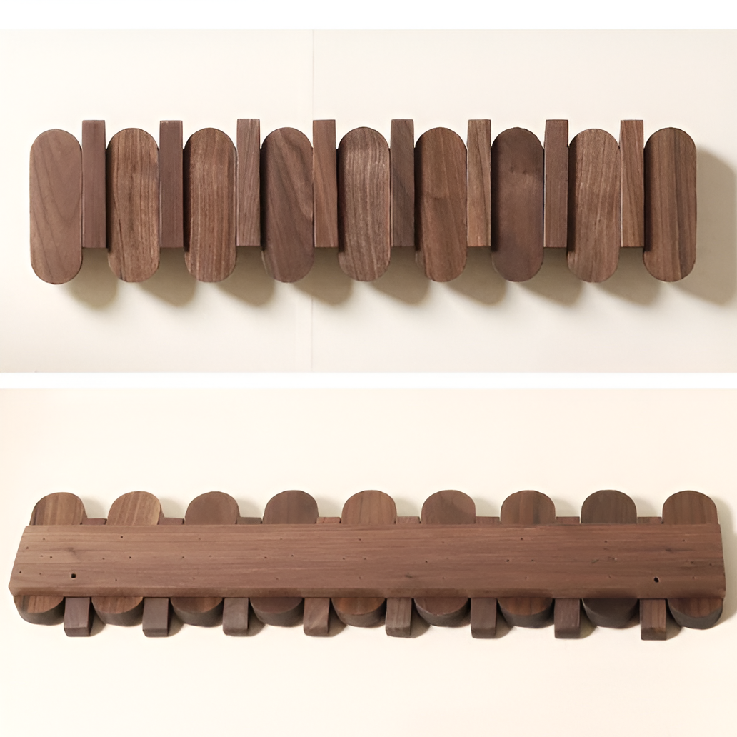 Wall Coat Rack Solid Wood Walnut Rounded Hooks