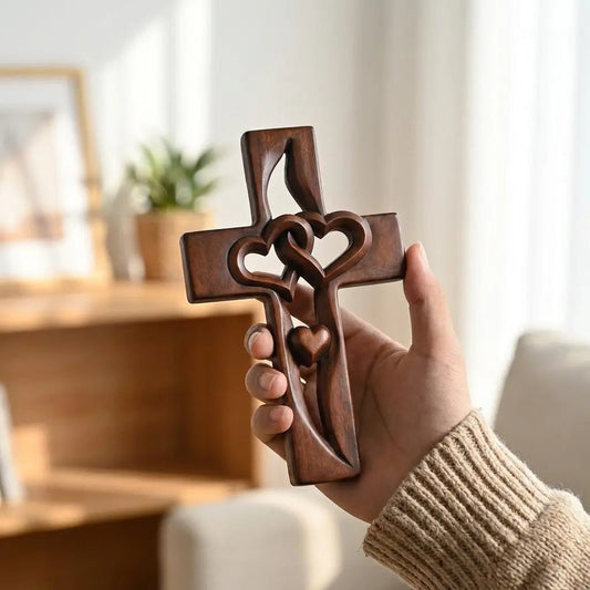 Wall Cross Hand-Carved Natural Wood Ready-to-Hang