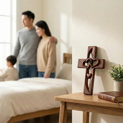 Wall Cross Hand-Carved Natural Wood Ready-to-Hang