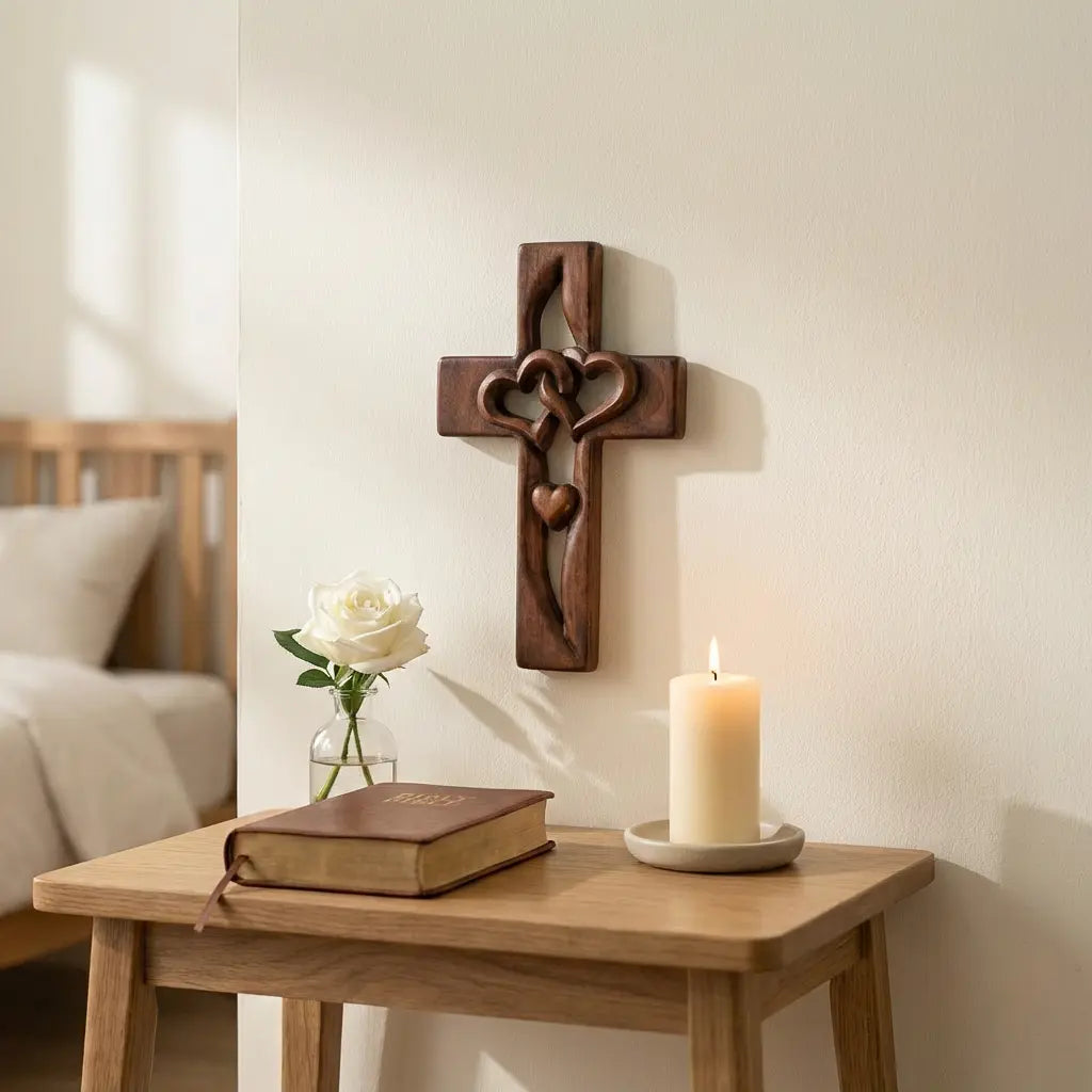 Wall Cross Hand-Carved Natural Wood Ready-to-Hang