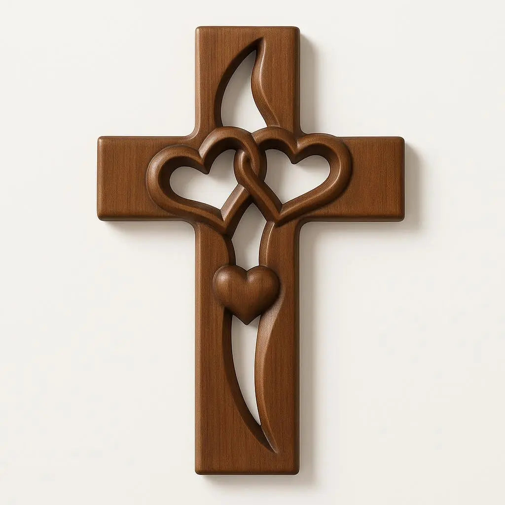 Wall Cross Hand-Carved Natural Wood Ready-to-Hang
