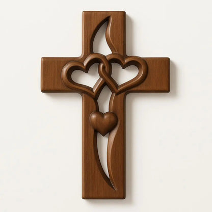 Wall Cross Hand-Carved Natural Wood Ready-to-Hang