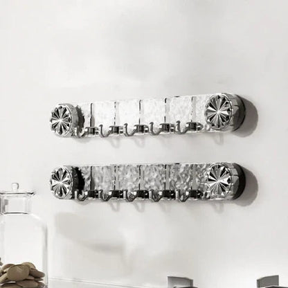 Wall Hook Rail Self-Adhesive No-Drill Foldable Hooks & Crystal Accents