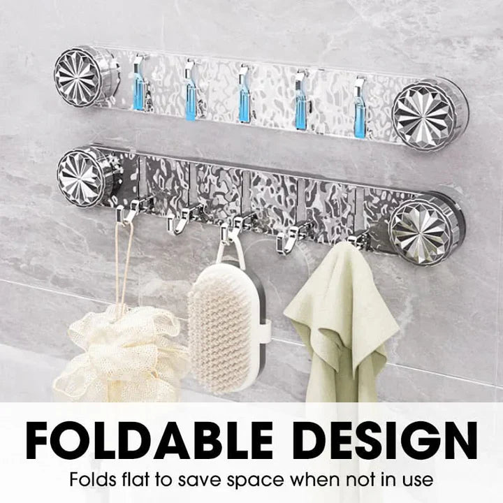 Wall Hook Rail Self-Adhesive No-Drill Foldable Hooks & Crystal Accents
