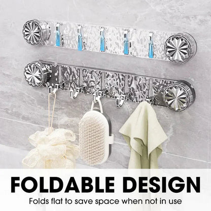 Wall Hook Rail Self-Adhesive No-Drill Foldable Hooks & Crystal Accents