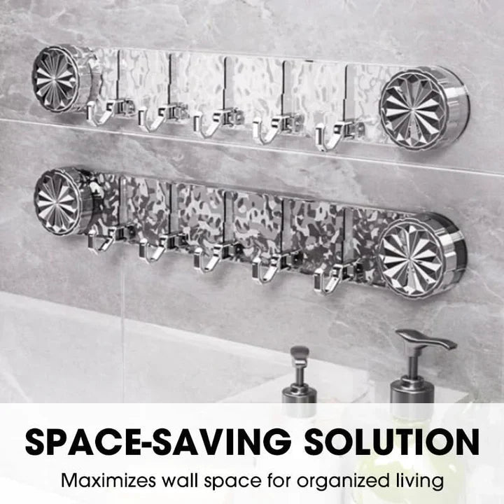 Wall Hook Rail Self-Adhesive No-Drill Foldable Hooks & Crystal Accents