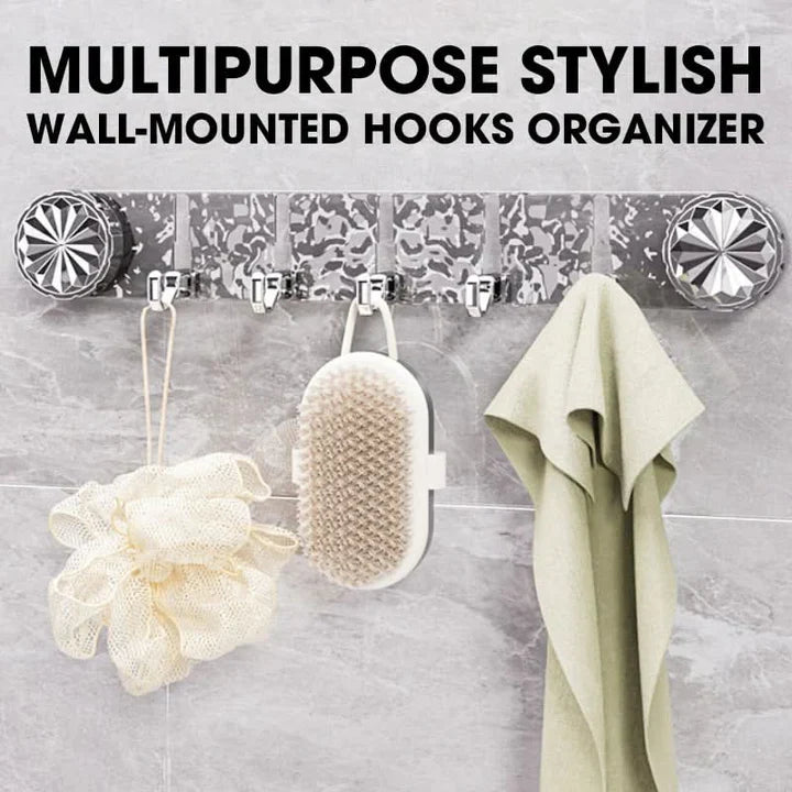 Wall Hook Rail Self-Adhesive No-Drill Foldable Hooks & Crystal Accents