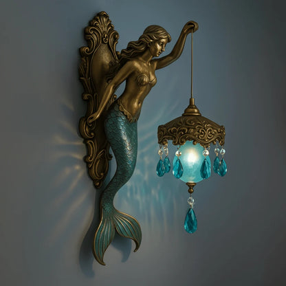 Wall Lamp Mermaid Design Turquoise Glass Crystal Pendant