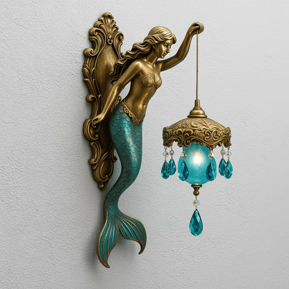 Wall Lamp Mermaid Design Turquoise Glass Crystal Pendant