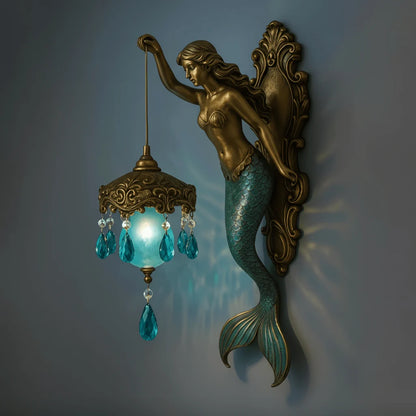 Wall Lamp Mermaid Design Turquoise Glass Crystal Pendant