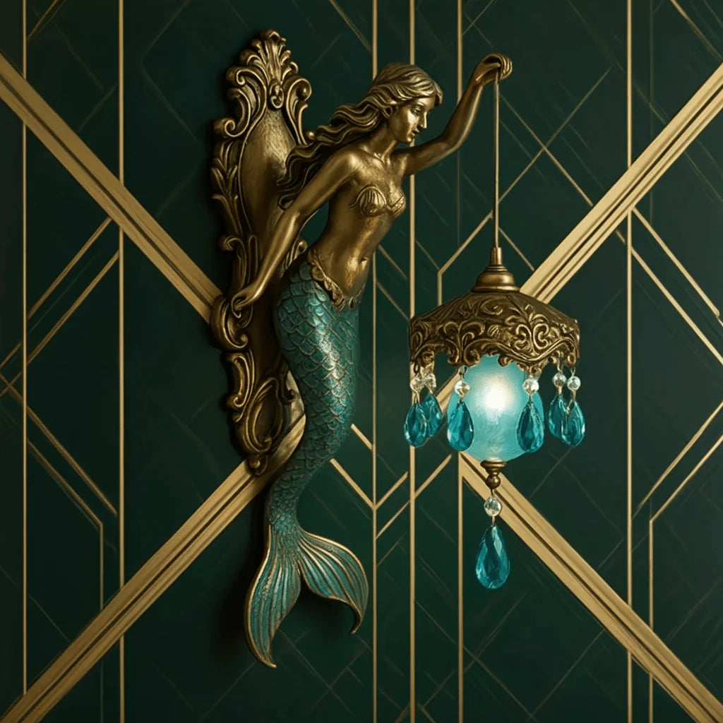 Wall Lamp Mermaid Design Turquoise Glass Crystal Pendant