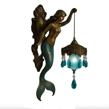 Wall Lamp Mermaid Design Turquoise Glass Crystal Pendant