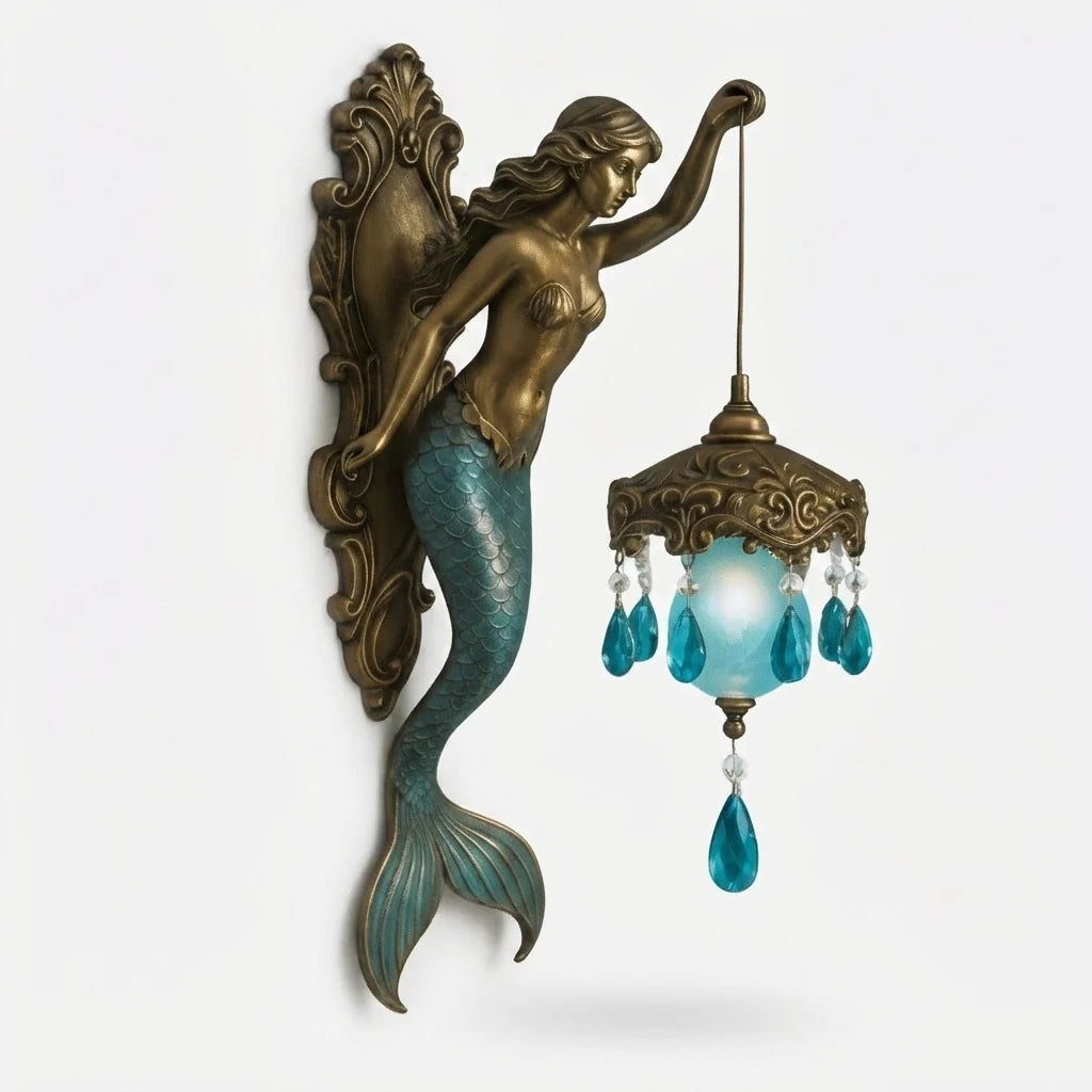 Wall Lamp Mermaid Design Turquoise Glass Crystal Pendant