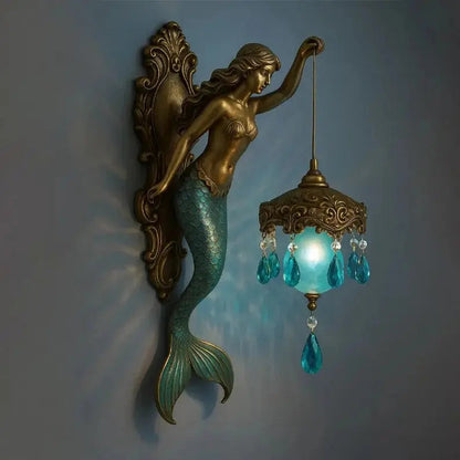 Wall Lamp Mermaid Figure Matte Glass Shade Battery-Operated LED