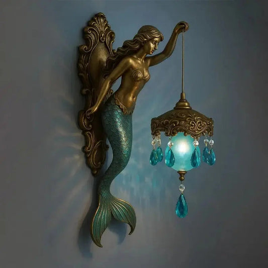 Wall Lamp Mermaid Figure Matte Glass Shade Battery-Operated LED