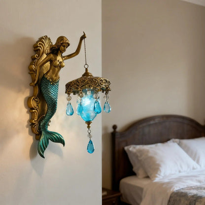 Wall Lamp Mermaid Figure Matte Glass Shade Battery-Operated LED