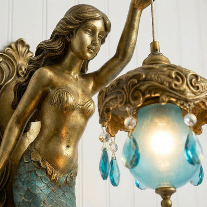Wall Lamp Mermaid Figure Matte Glass Shade Battery-Operated LED