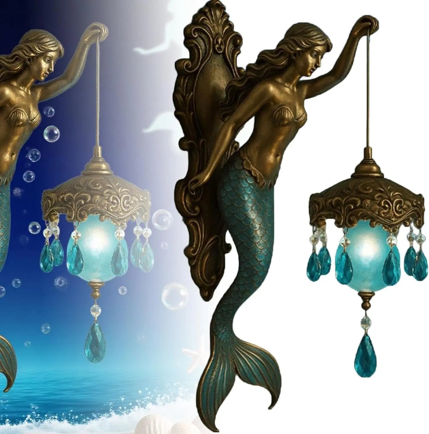 Wall Lamp Mermaid Figure Matte Glass Shade Battery-Operated LED