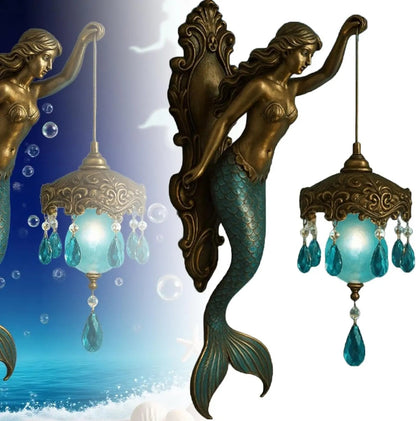Wall Lamp Mermaid Figure Matte Glass Shade Battery-Operated LED