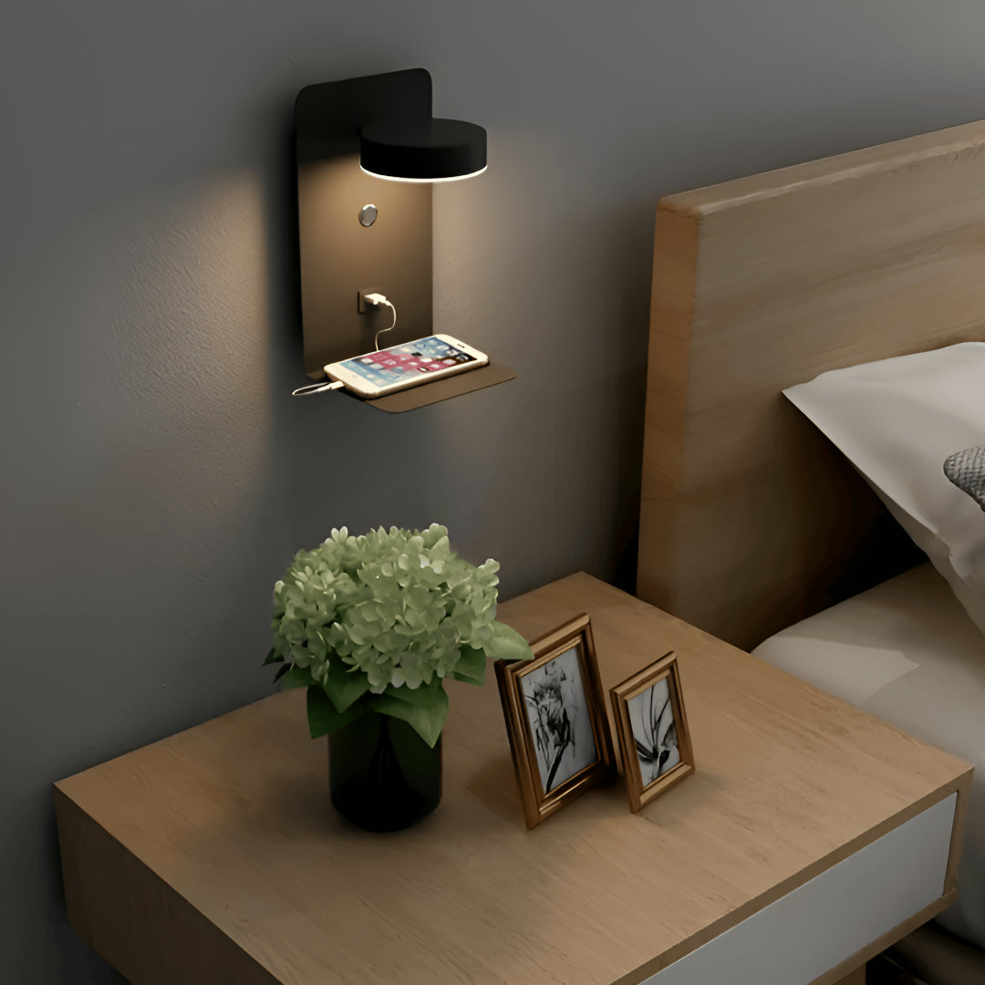 Wall Lamp USB Charging Shelf Touch Dimmable