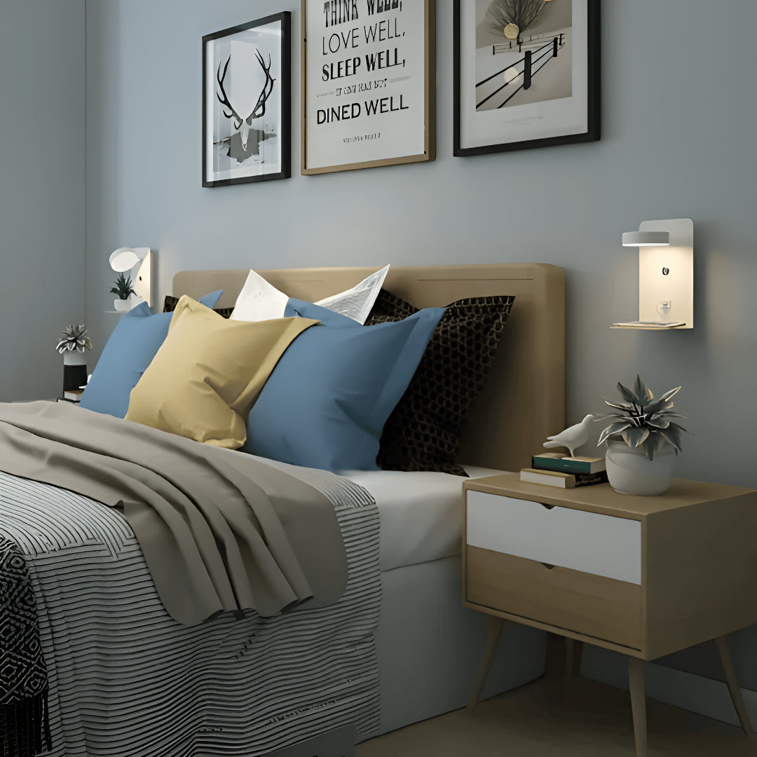 Wall Lamp USB Charging Shelf Touch Dimmable