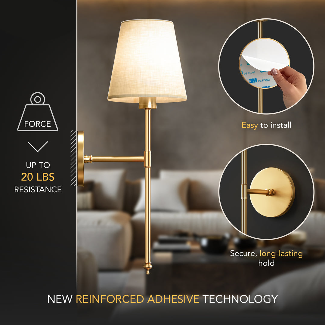 Wall Light Battery-Operated Remote & No-Drill Mount