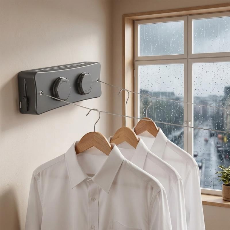 Wall-Mounted Clothes Drying Rack Extendable 5.1 m Double Line