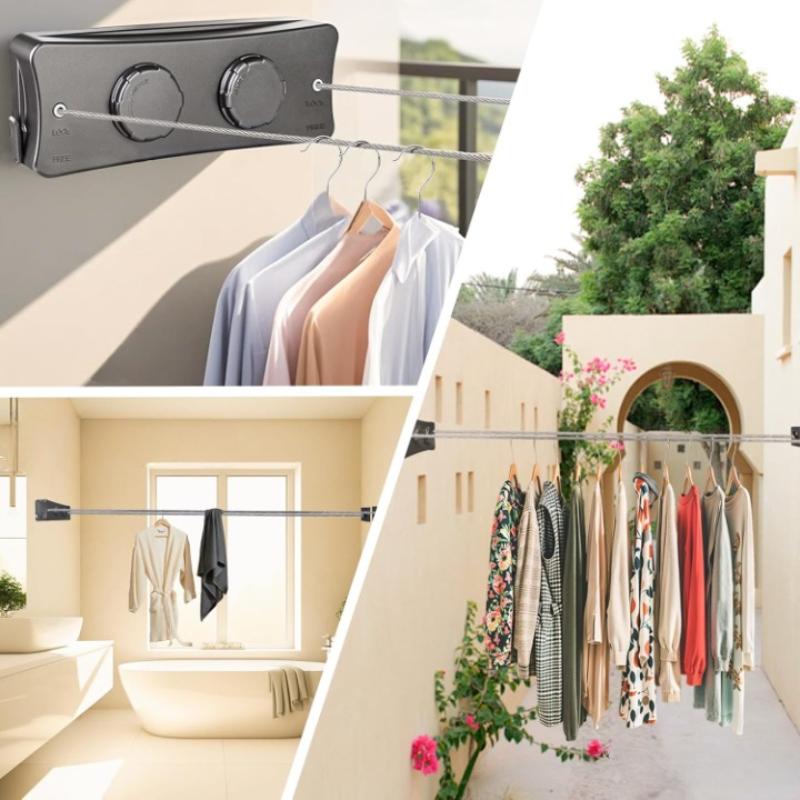 Wall-Mounted Clothes Drying Rack Extendable 5.1 m Double Line