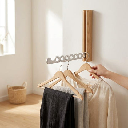 Wall-Mounted Clothes Rack Foldable Solid Wood