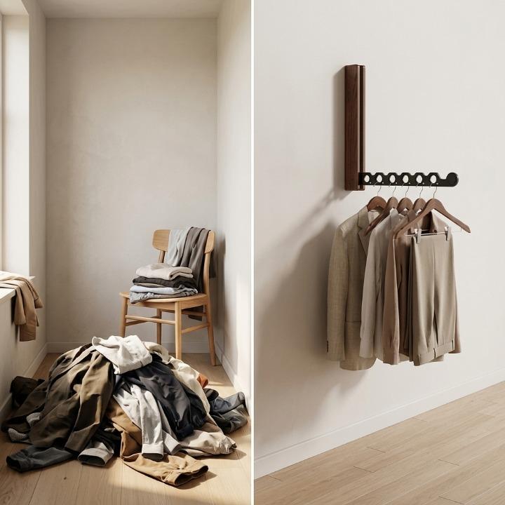 Wall-Mounted Clothes Rack Foldable Solid Wood