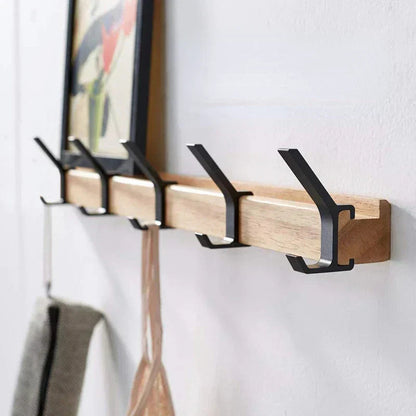 Wall-Mounted Coat Rack Rubberwood Adjustable Hooks