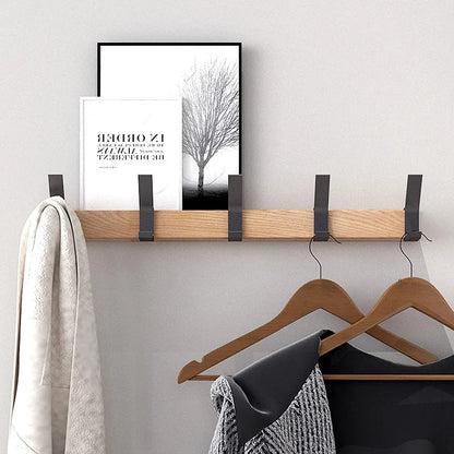 Wall-Mounted Coat Rack Rubberwood Adjustable Hooks