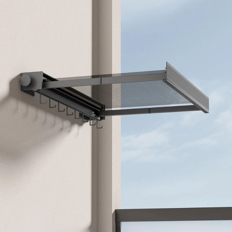 Wall-Mounted Drying Rack Fold-Flat Space-Saving Garment Rail & Side Hooks