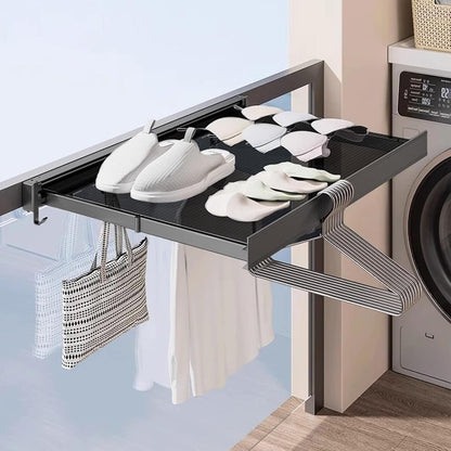 Wall-Mounted Drying Rack Fold-Flat Space-Saving Garment Rail & Side Hooks