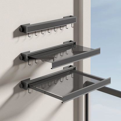 Wall-Mounted Drying Rack Fold-Flat Space-Saving Garment Rail & Side Hooks