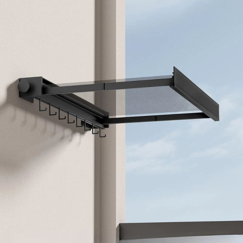 Wall-Mounted Drying Rack Fold-Flat Space-Saving Garment Rail & Side Hooks