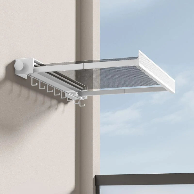Wall-Mounted Drying Rack Fold-Flat Space-Saving Garment Rail & Side Hooks