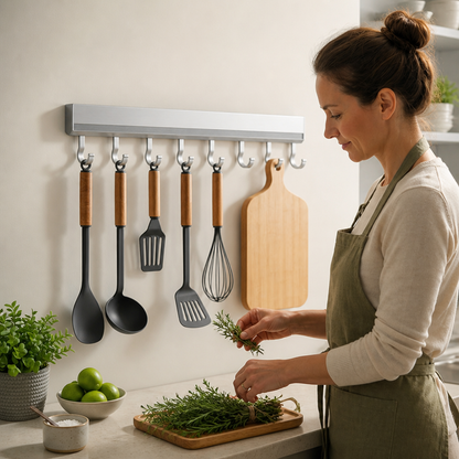 Wall-Mounted Hook Rail Aluminum Adhesive Mount Adjustable Hooks