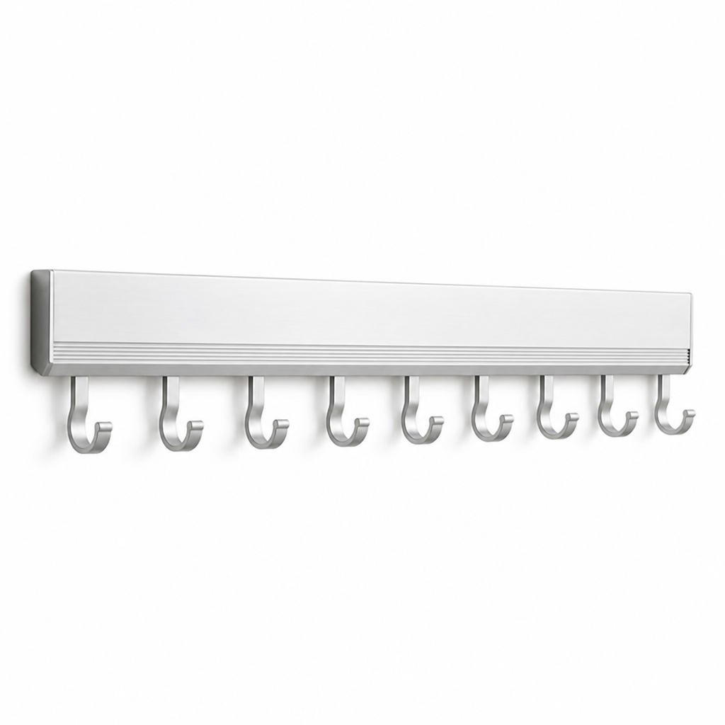 Wall-Mounted Hook Rail Aluminum Adhesive Mount Adjustable Hooks